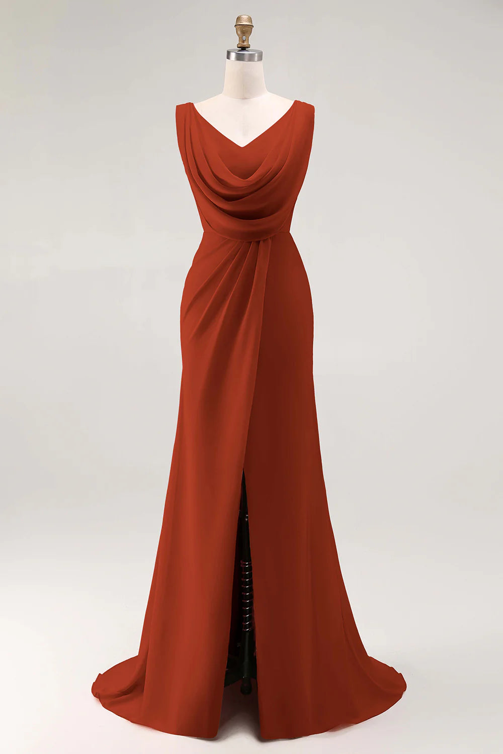 Blush Pink Sheath Lace Up Back Ruched Long Bridesmaid Dress with Slit