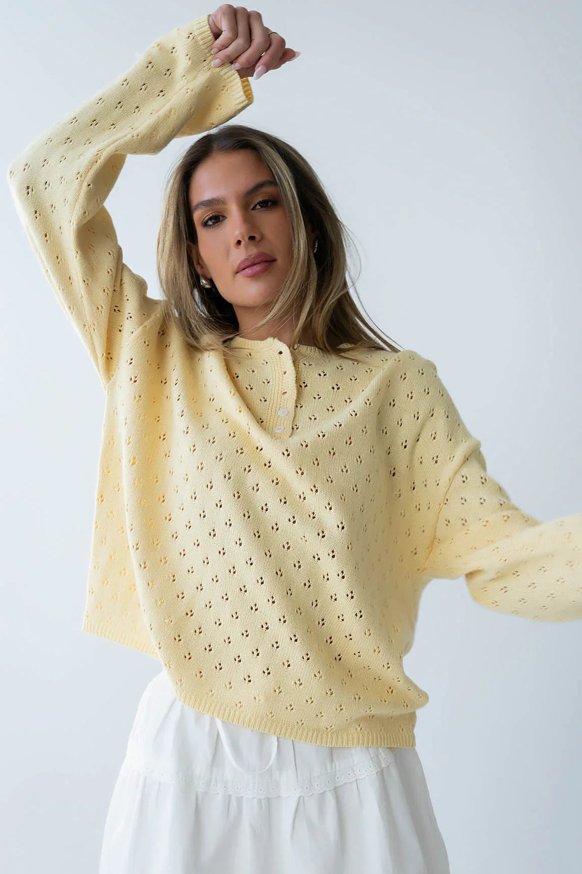 Margot Pointelle Sweater in Butter Yellow FINAL SALE
