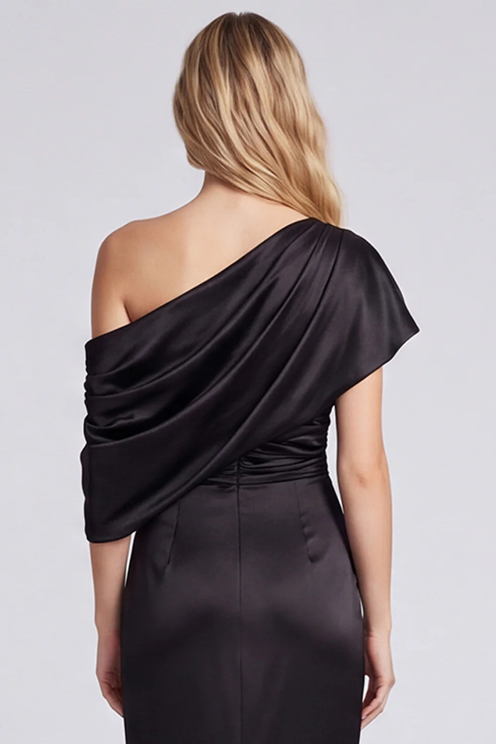 Black One Shoulder Mermaid Satin Formal Dress