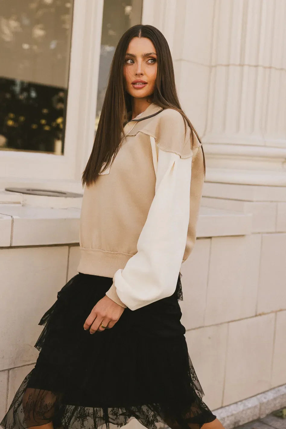 Zeya Half Zip Sweatshirt in Tan FINAL SALE