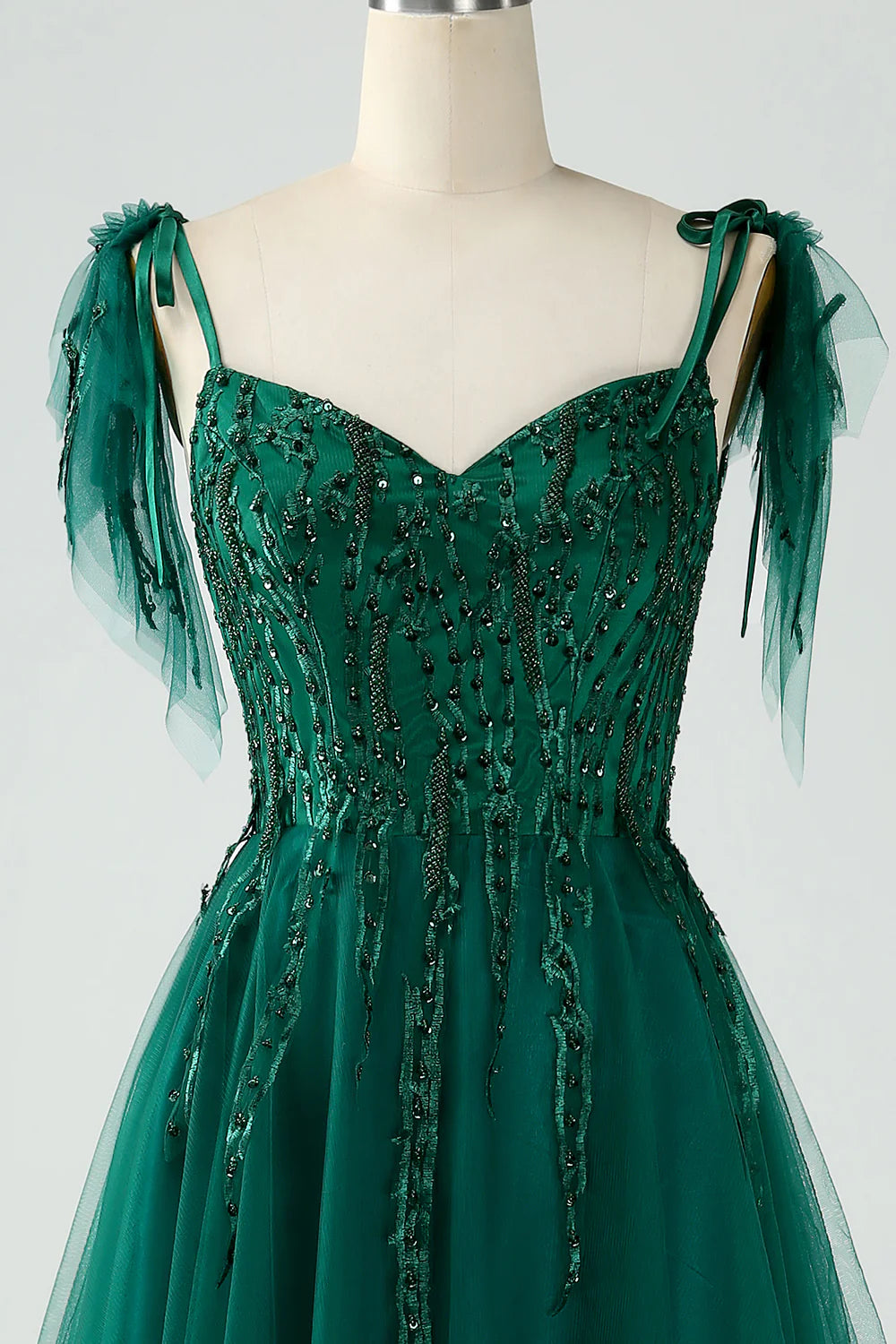 Dark Green A Line Spaghetti Straps Long Prom Dress with Beading