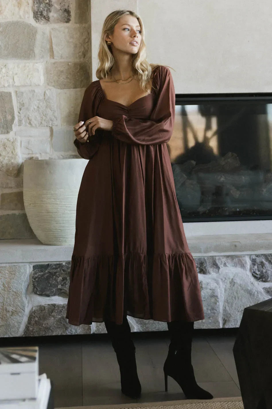 Rael Midi Dress in Brown FINAL SALE