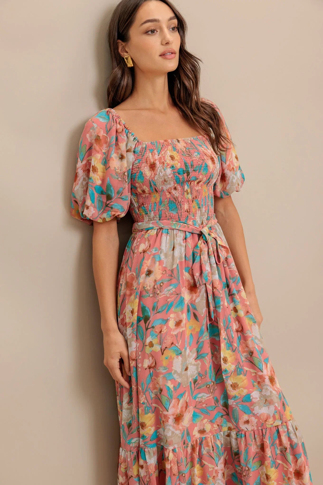 ROSY TWILIGHT FLORAL MIDI DRESS