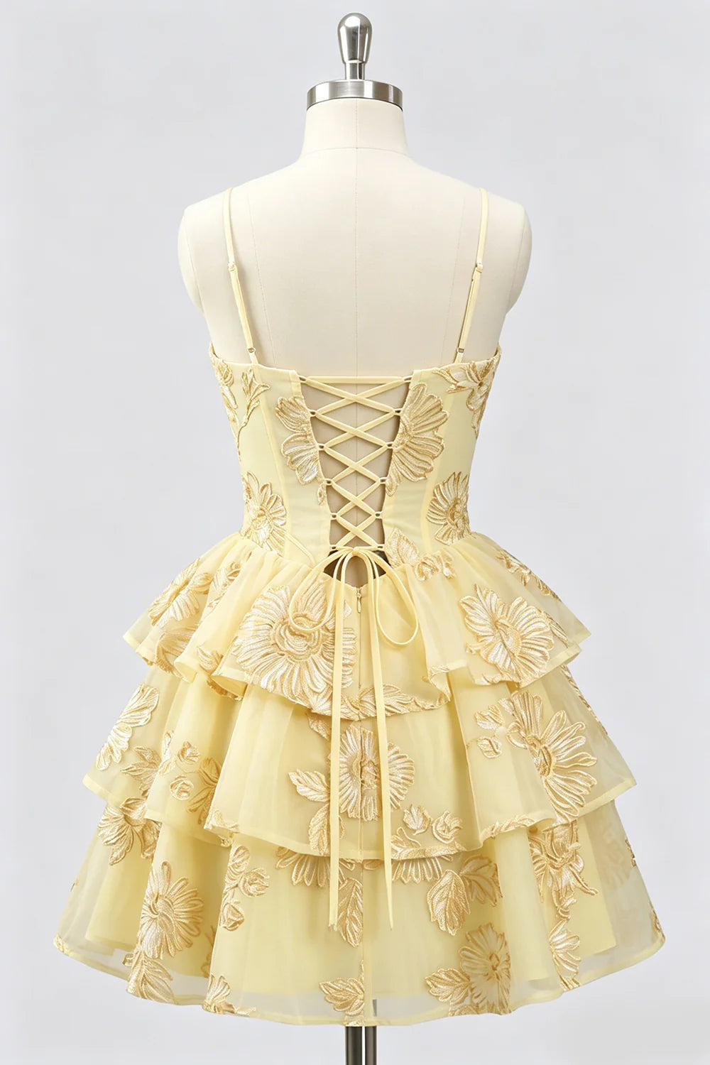 Daffodil A Line Floral Corset Tiered Ruffle Short Homecoming Dress