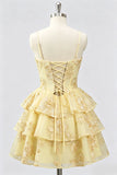 Daffodil A Line Floral Corset Tiered Ruffle Short Homecoming Dress