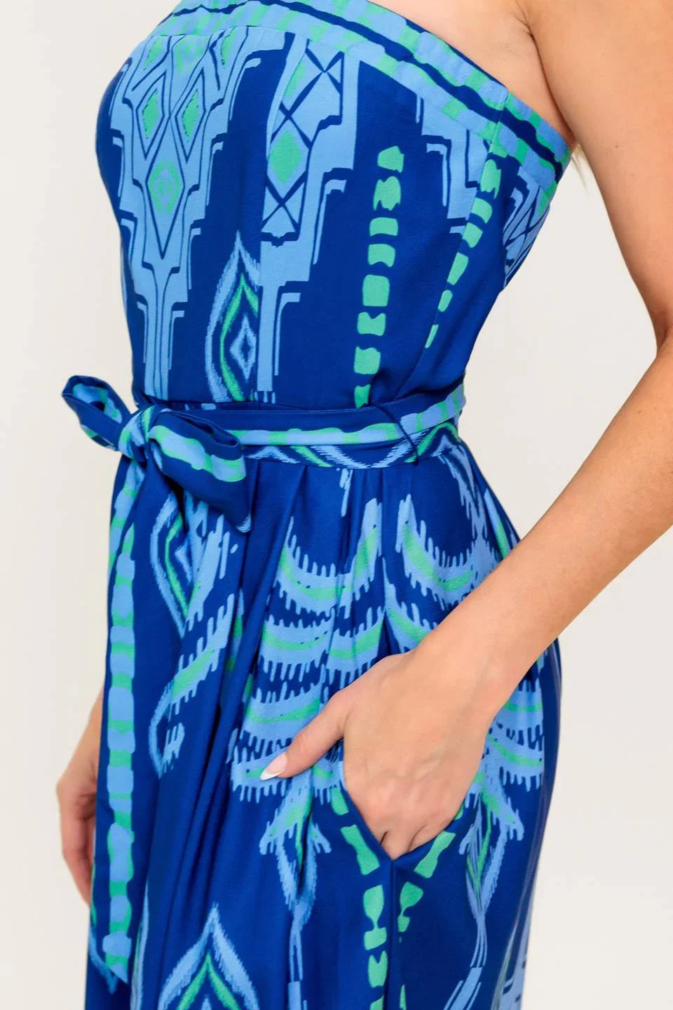 TRINA STRAPLESS JUMPSUIT NAVY BLUE MULTI