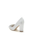 Satin Pointed Toe Slip on Chunky Heels With Rhinestone
