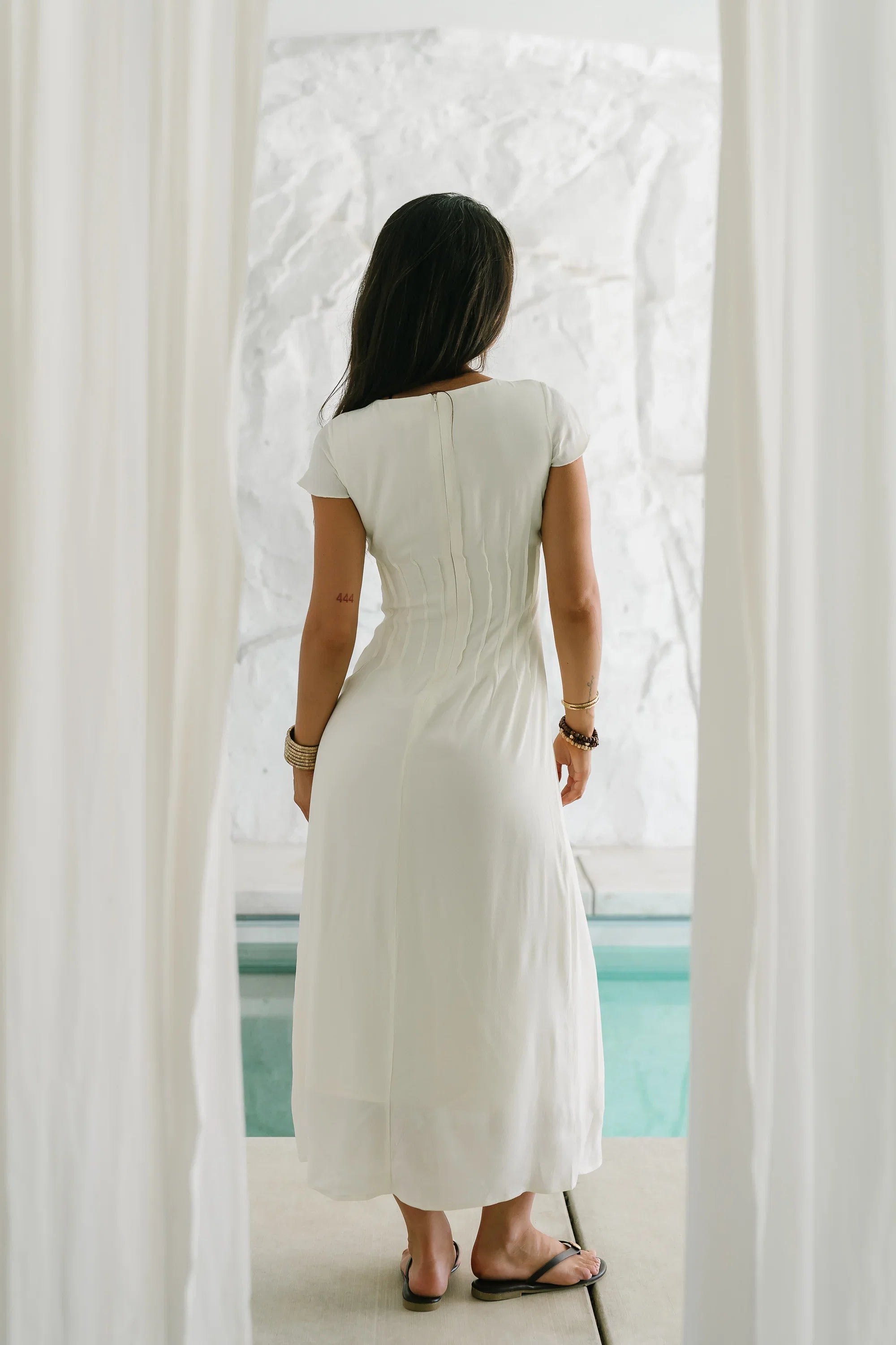 Carolina Pleated Maxi Dress in Ivory