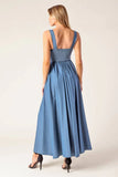 BLUE RIDGE DREAMS PINTUCK DENIM MIDI DRESS