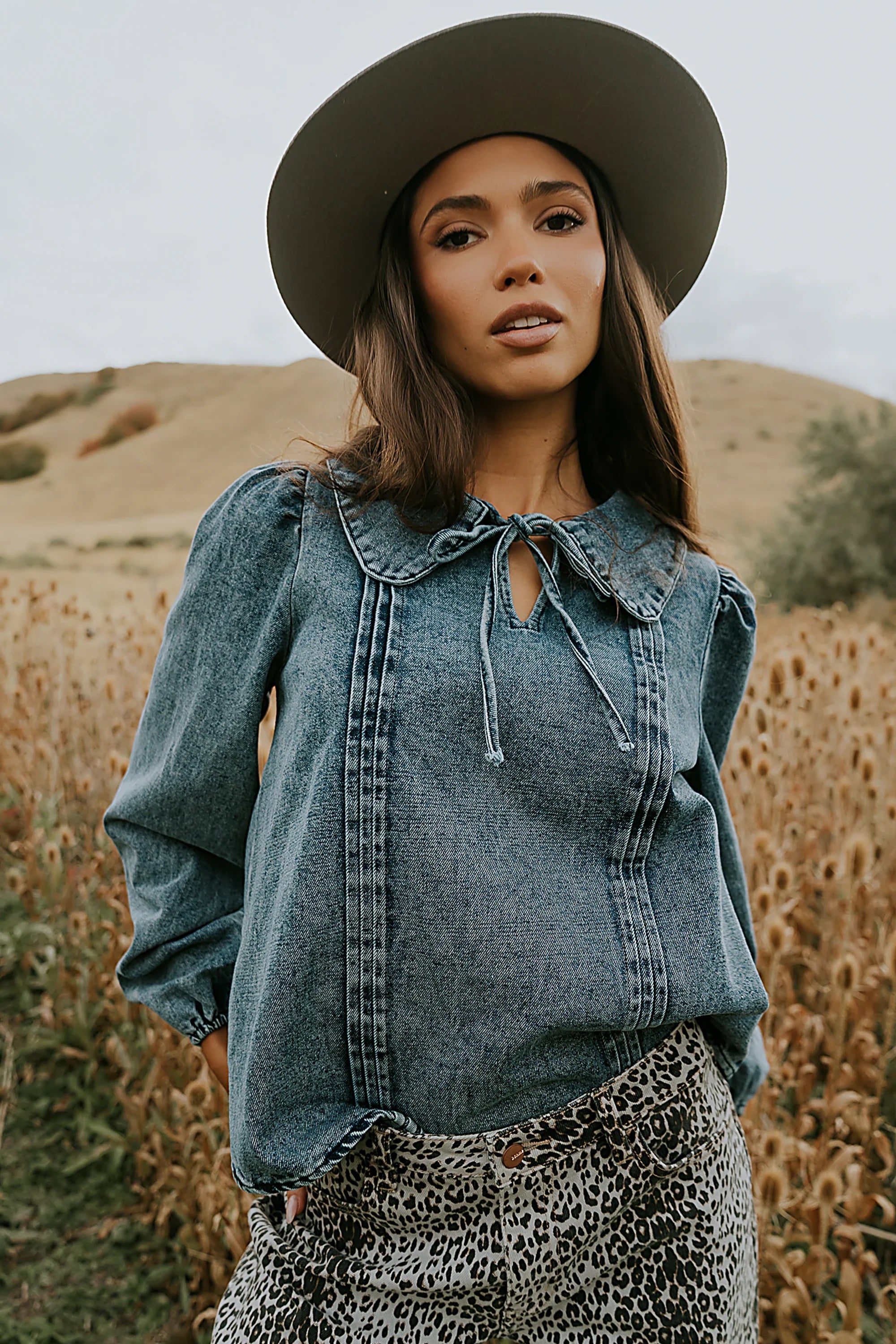 Monique Pleated Blouse in Indigo FINAL SALE
