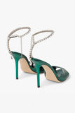 Emerald Croc Embossed Stiletto Heels with Crystal Ankle Strap