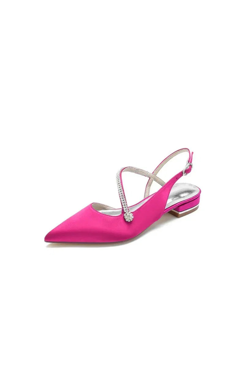 Beaded Pointed Toe Buckle Kitten Heels