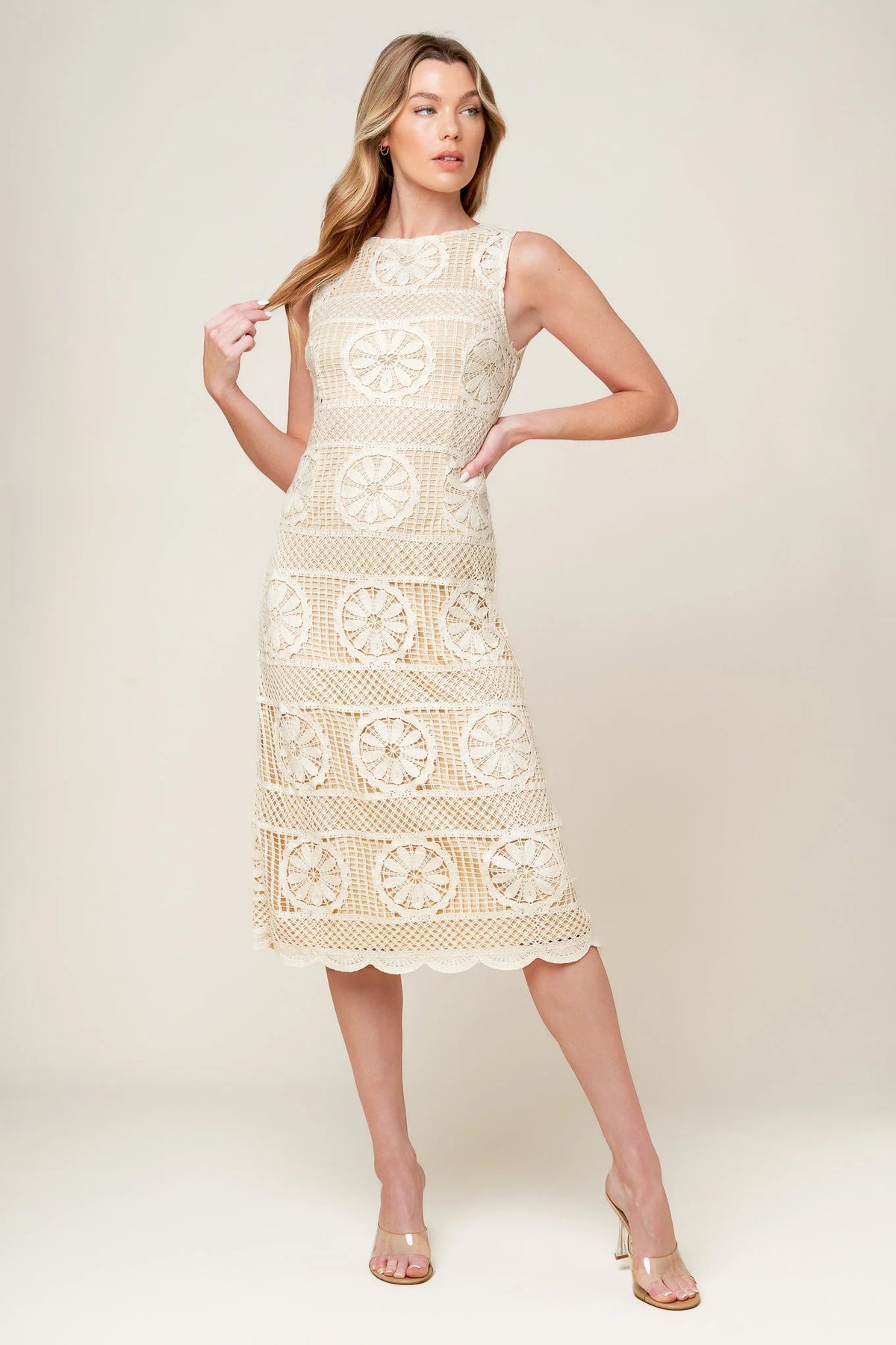 REBECCA LACE MIDI DRESS CREAM