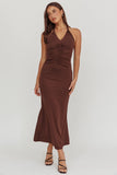 LOIS TWIST HALTER MAXI DRESS CHOCOLATE