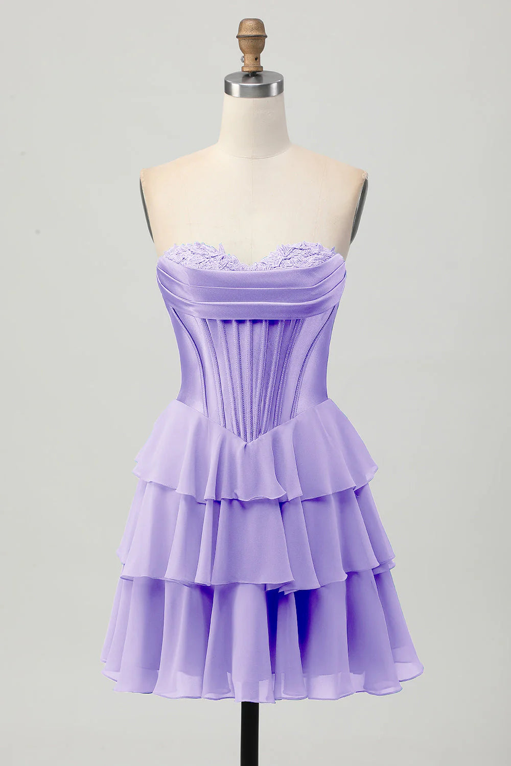 Tiered Strapless A Line Corset Blue Homecoming Dress