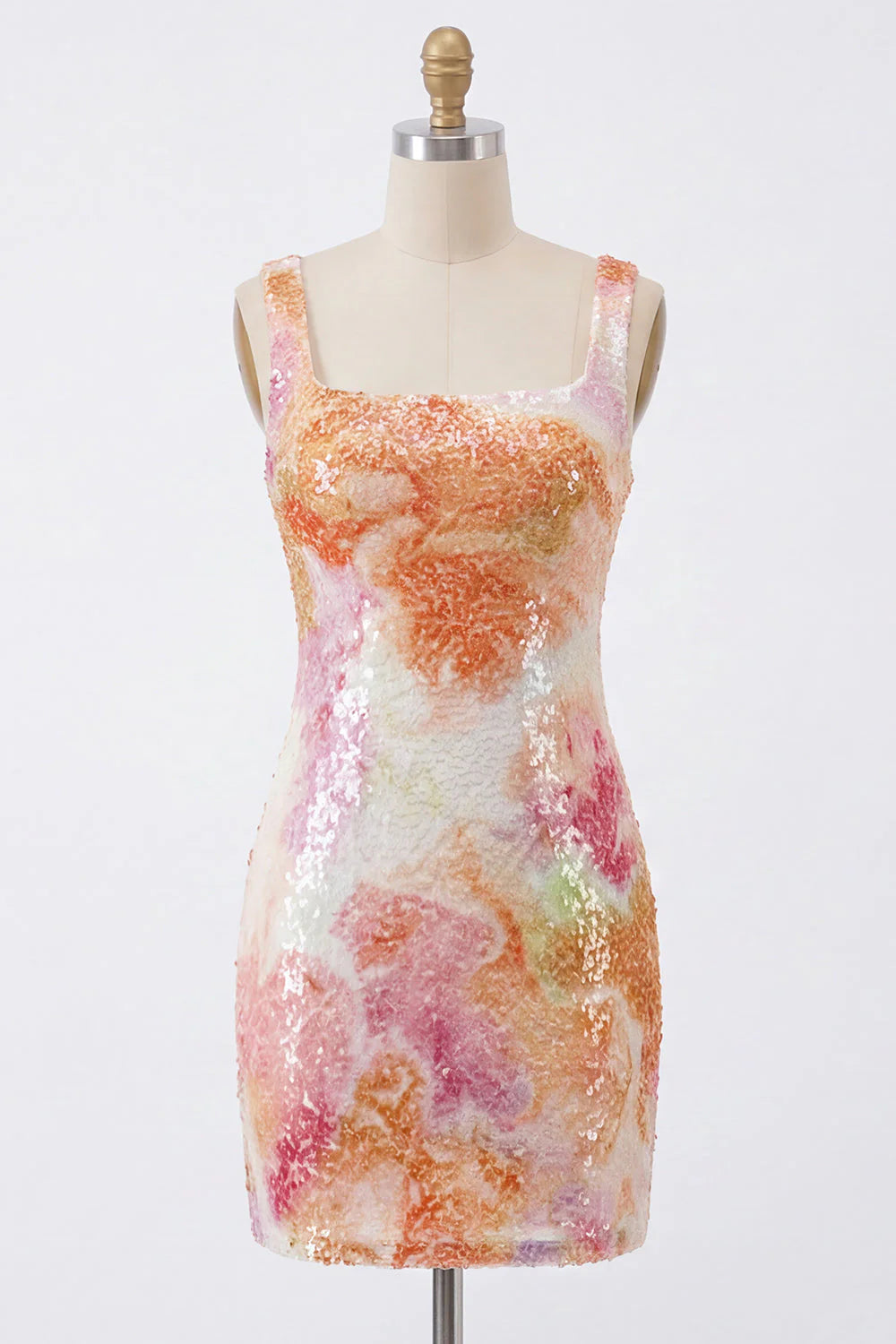 Sparkly Orange Bodycon Square Neck Short Homecoming Dress