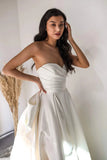 Elegant A Line Sweetheart White Long Bridal Dress with Sweep Train