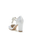 Chic Rhinestone Pointed Toe Ankle Strap Buckle Chunky Heel