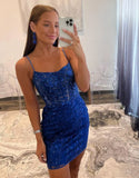 Gorgeous Spaghetti Straps Lace Up Tight Glitter Homecoming Dress
