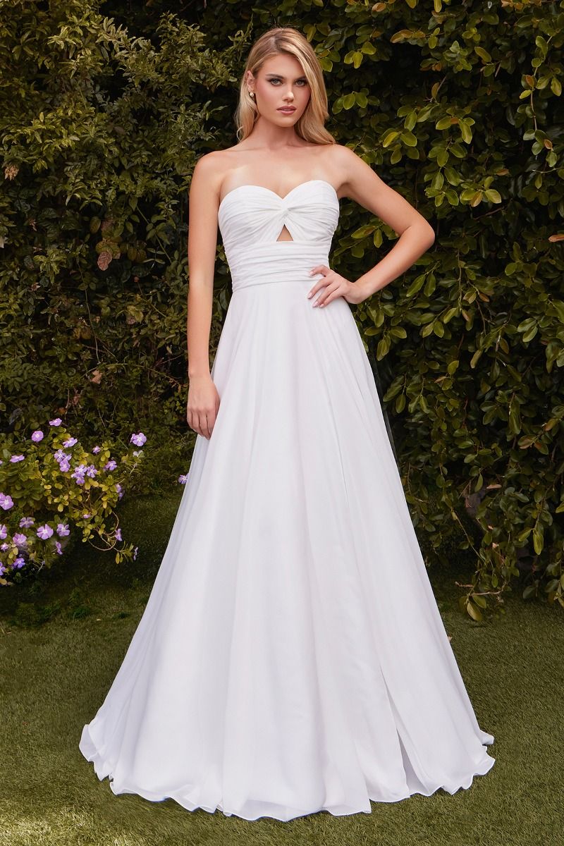 Madigan Gown Off White STRAPLESS A LINE SOFT SATIN KEYHOLE DRESS