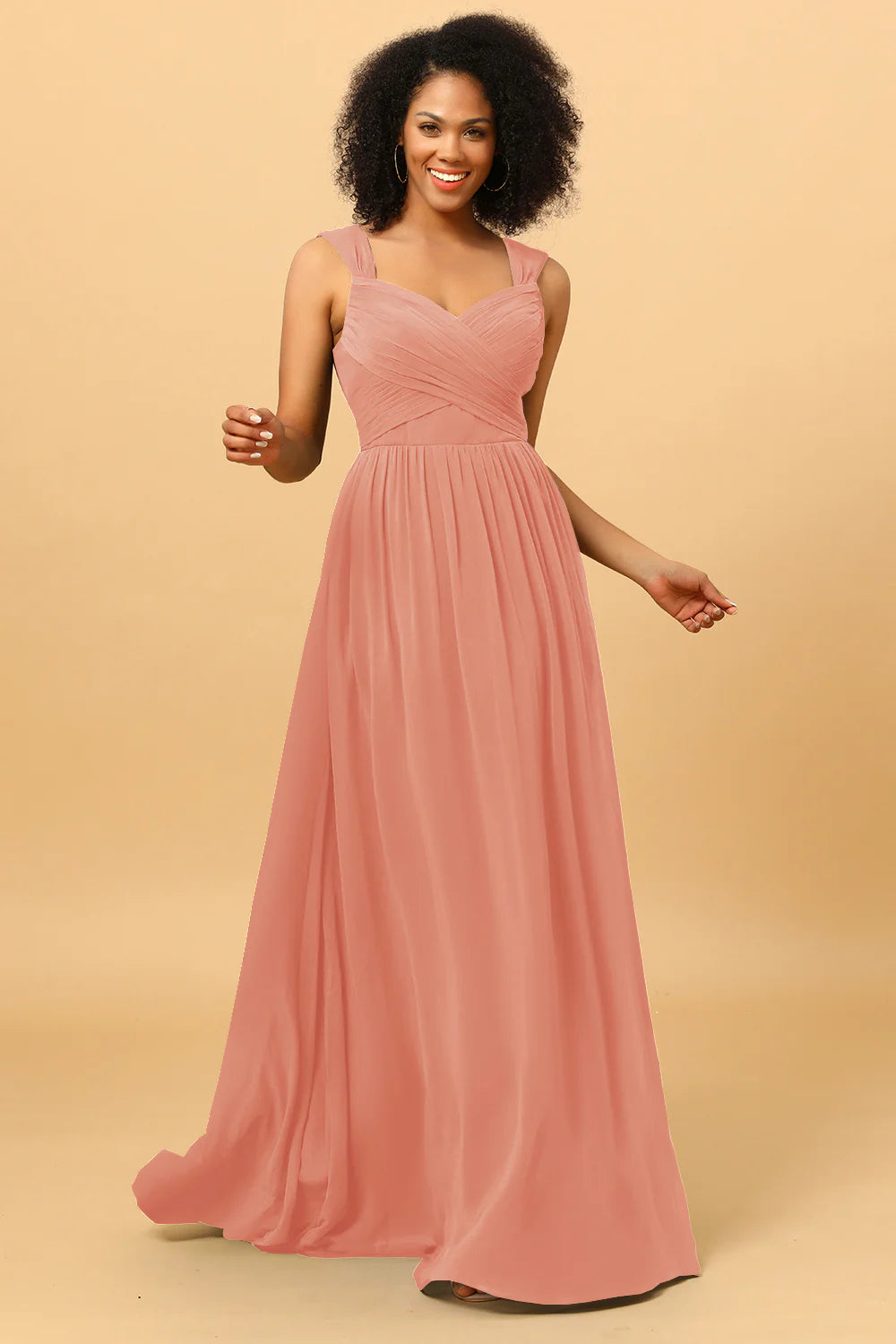 A Line Sweetheart Chiffon Floor Length Bridesmaid Dress with Heart Shaped Open Back
