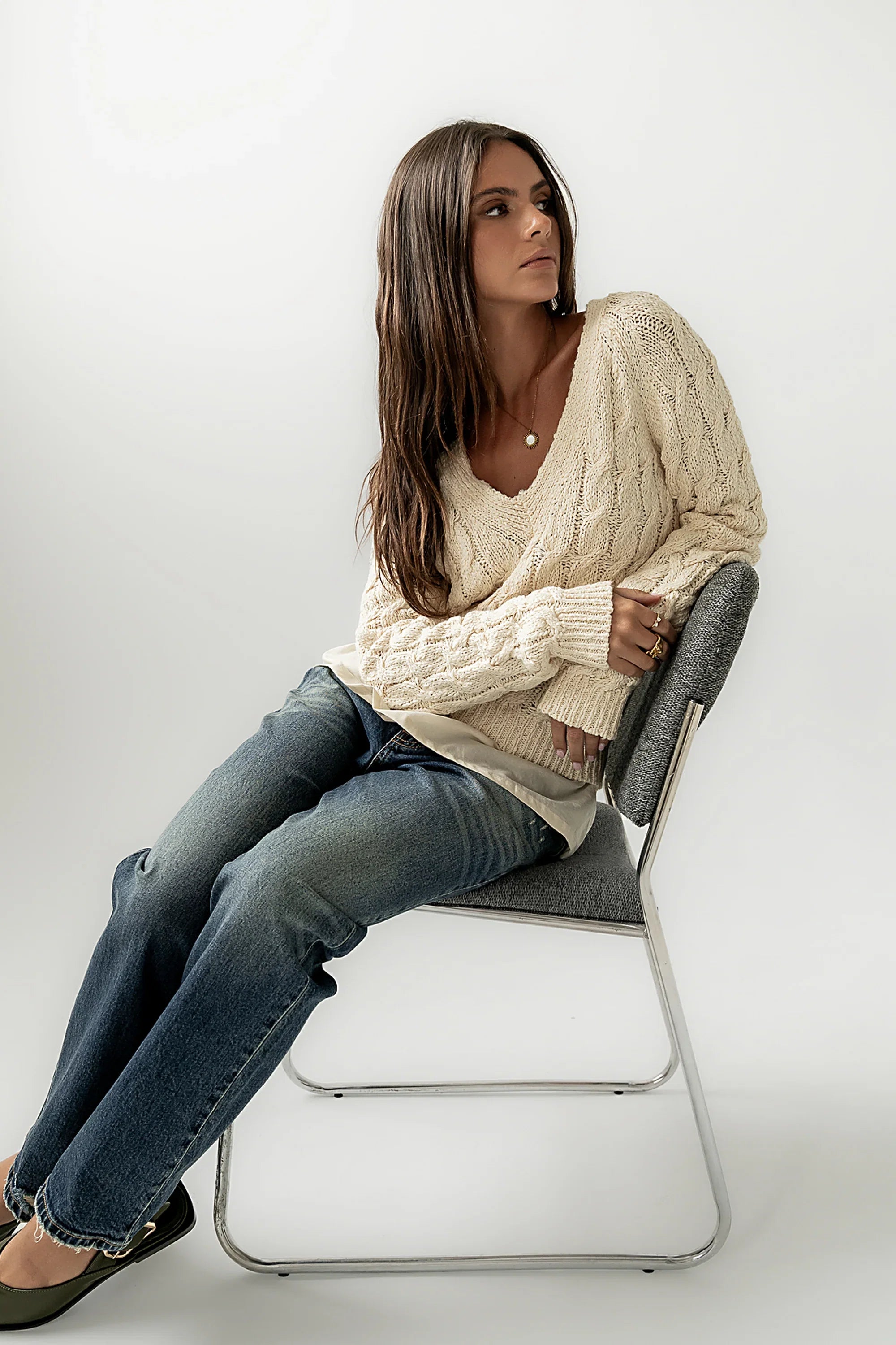 Zeke Cable Knit Sweater in Cream FINAL SALE