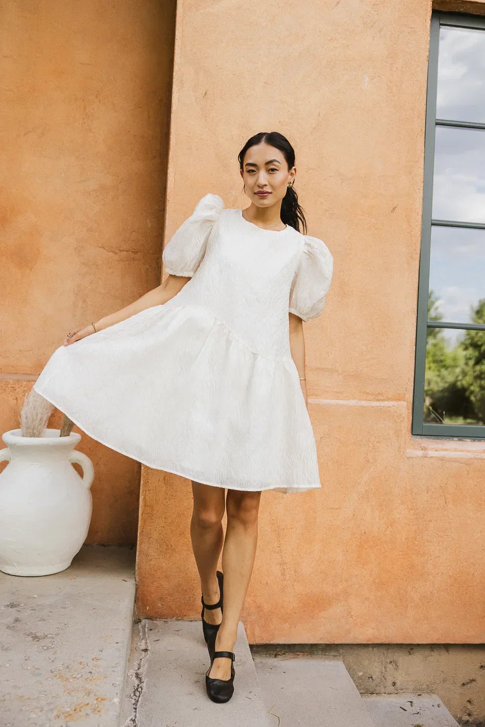 Maison Textured Mini Dress in White FINAL SALE