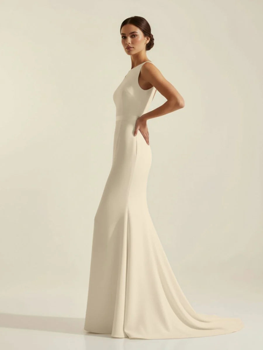 Simple Sleeveless Mermaid Wedding Dress With Sexy Bow