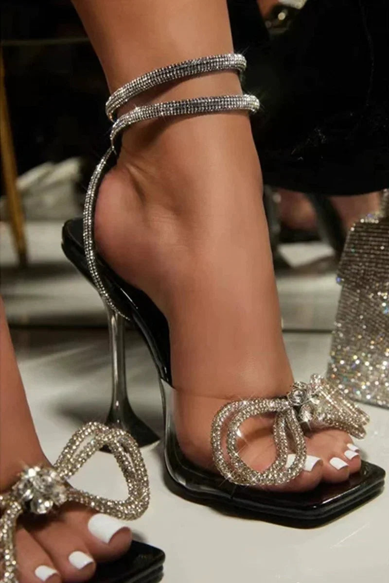 Crystal Embellished Transparent Strappy Stiletto Heels