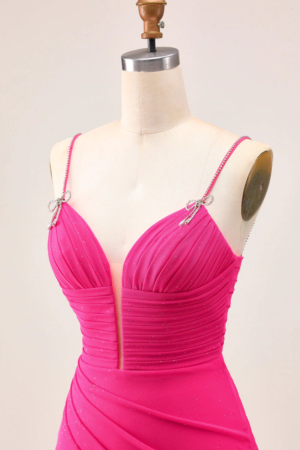Fuchsia Bodycon Spaghetti Straps Ruched Homecoming Dress with Slit