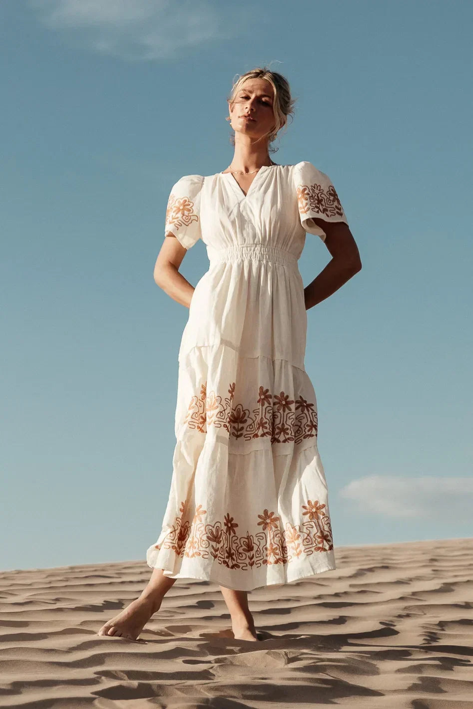 Isabeau Embroidered Maxi Dress in Cream FINAL SALE