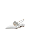 Rhinestone Pointed Toe Strap Buckle Glitter Low Heels