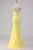 Yellow Strapless Mermaid Ruched Long Bridesmaid Dress
