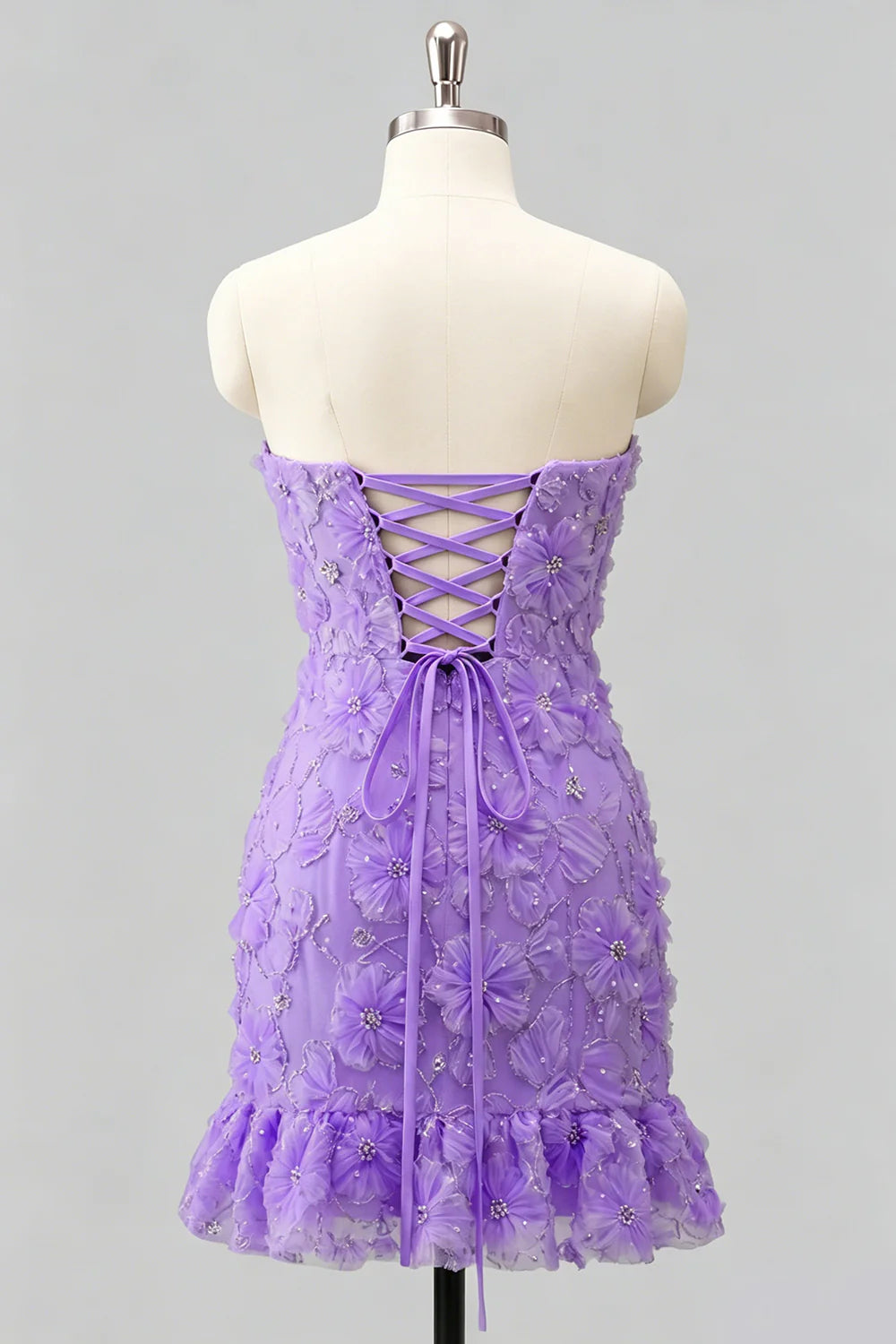 Light Blue Strapless Bodycon Beaded Short Homecoming Dress with 3D Flowers