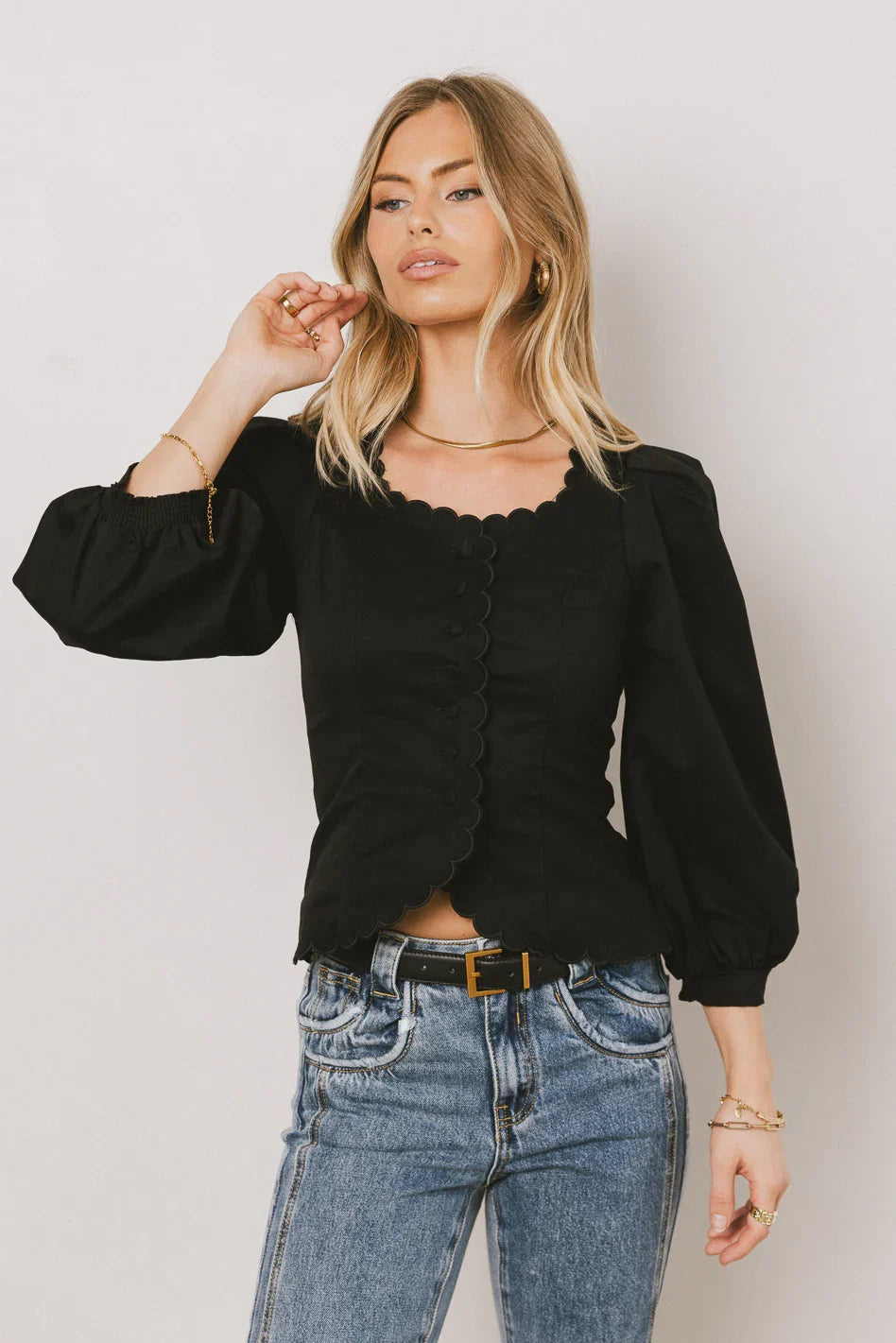 Yara Button Down Top in Black
