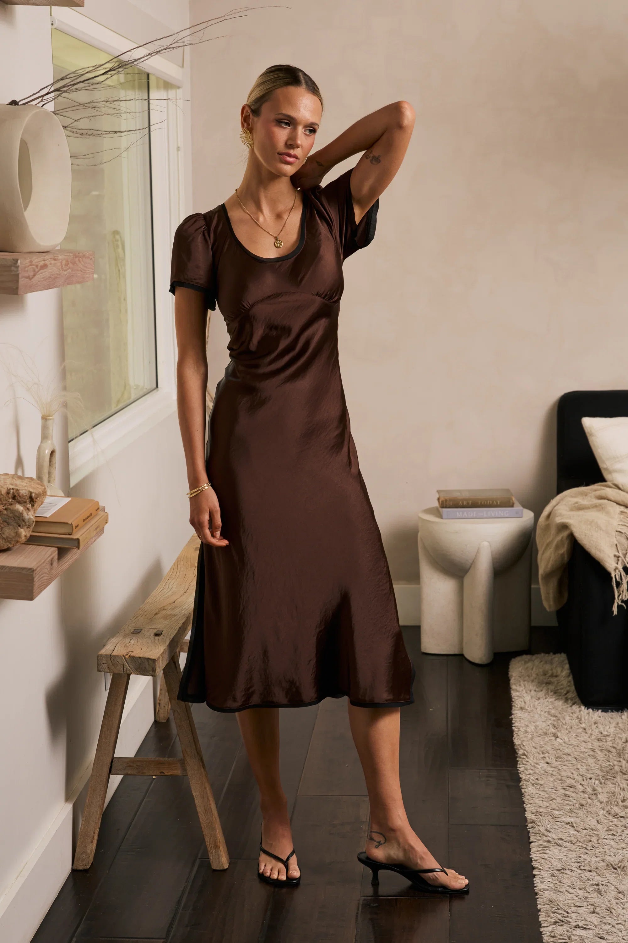 Austia Midi Dress in Brown