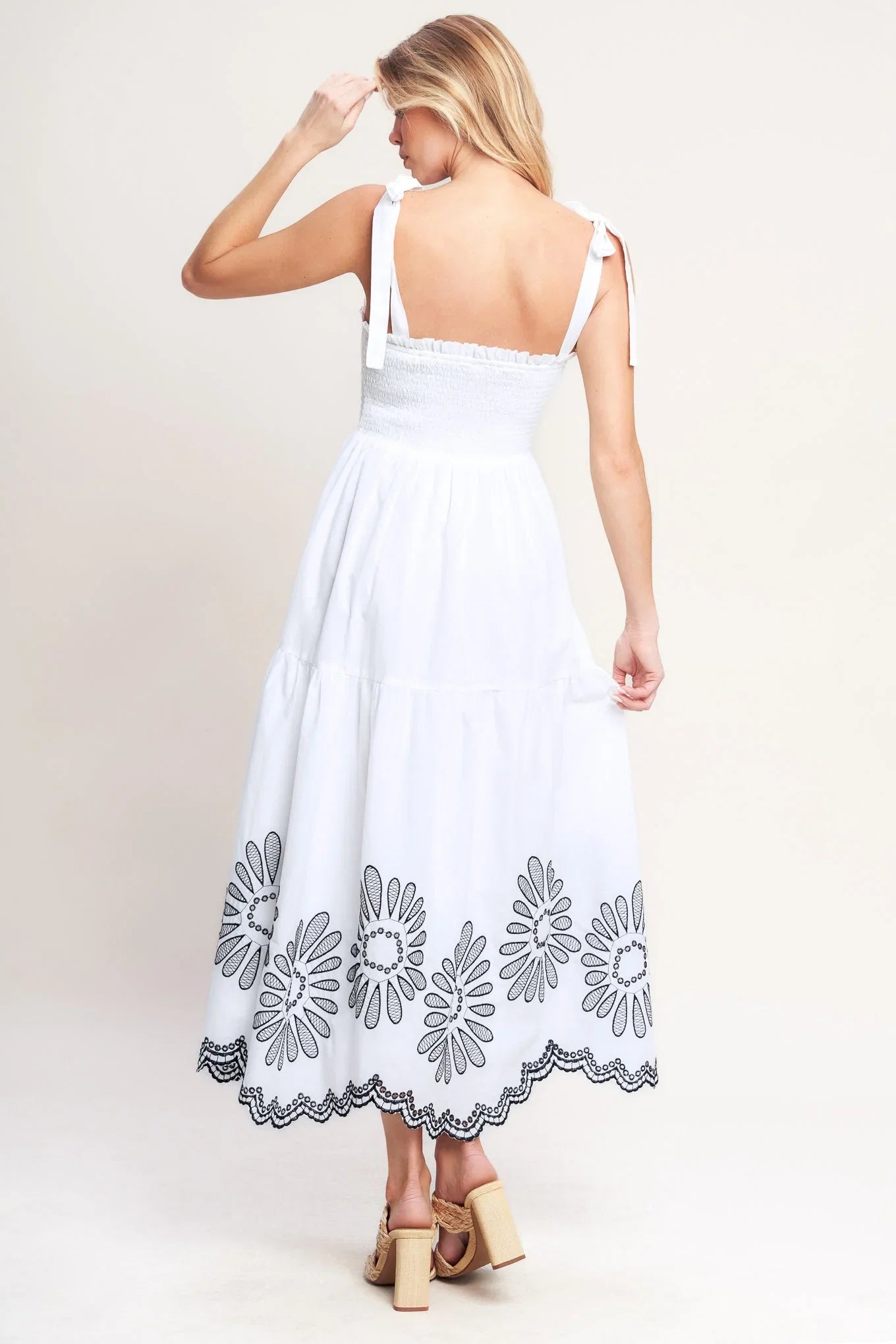 WHISPERS OF SUMMER BLACK WHITE MIDI DRESS