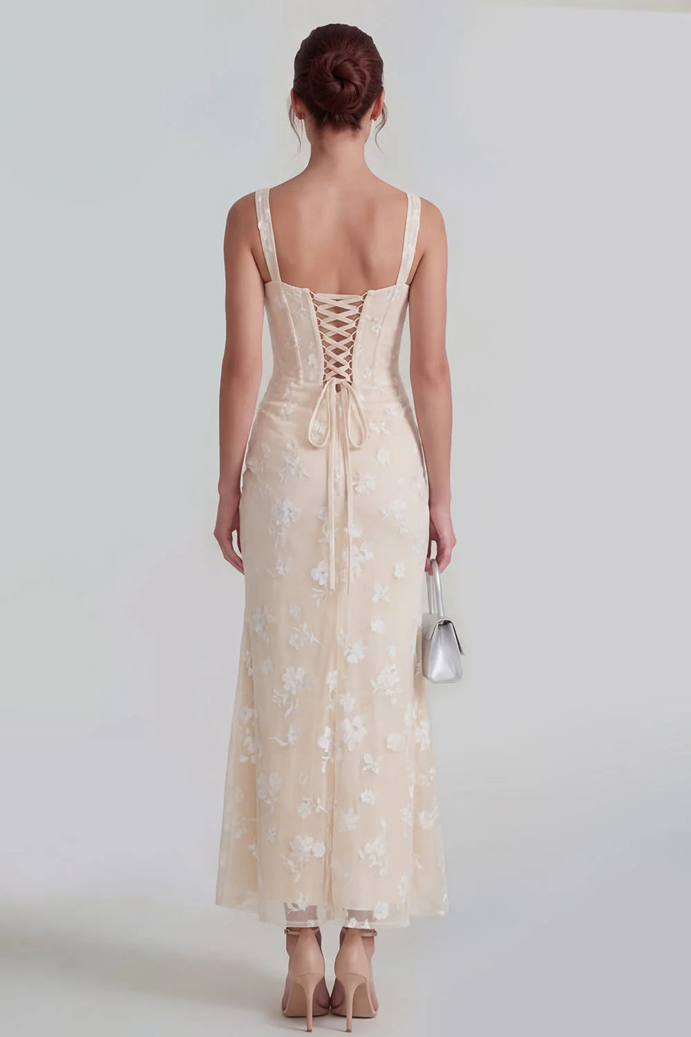 Floral Pink Ruched Mermaid Corset Wedding Guest Dress