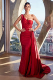SHANNON GOWN ONE SHOULDER STRETCH SPANDEX SATIN DRESS