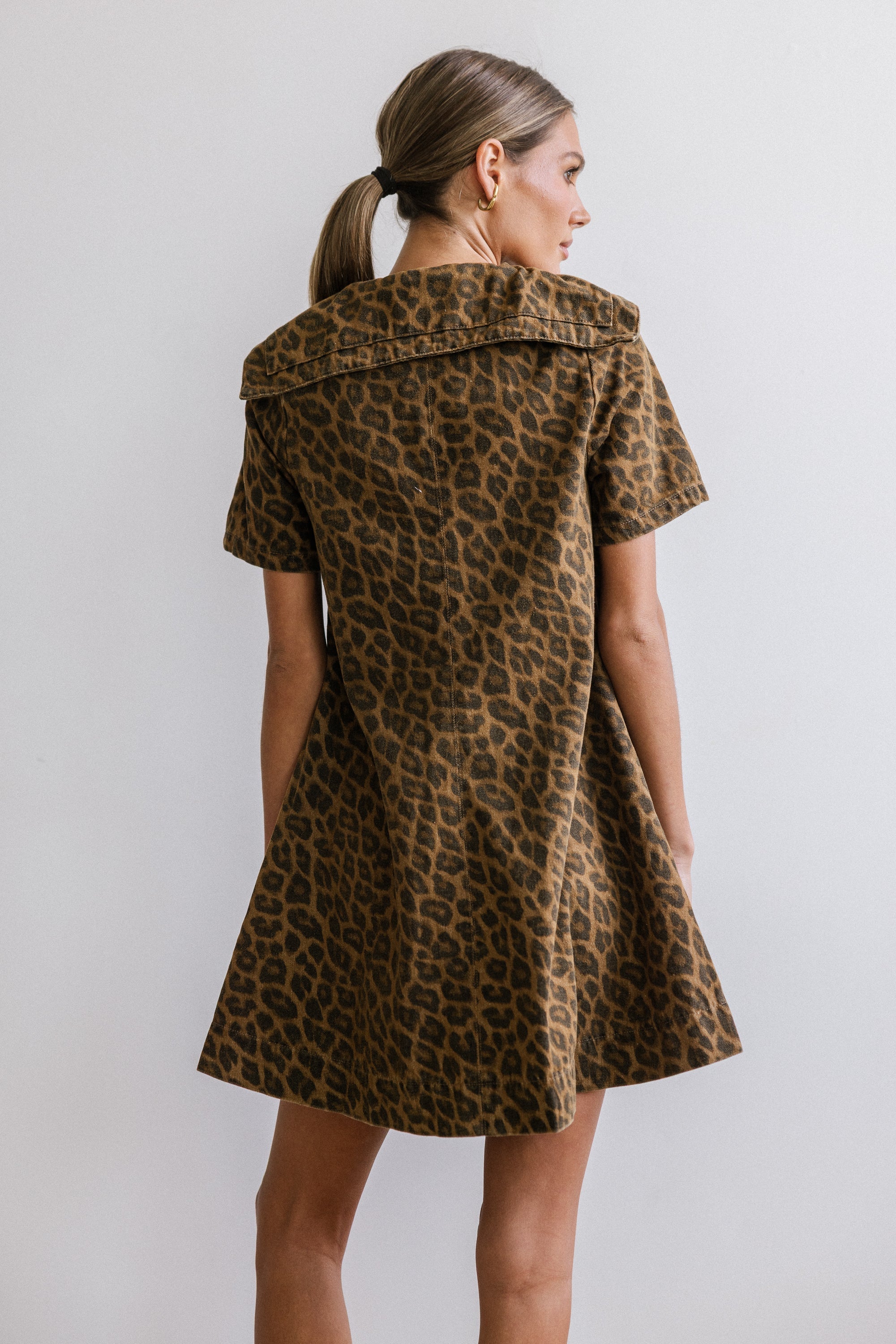 Camryn Collared Baby Doll Dress in Leopard FINAL SALE