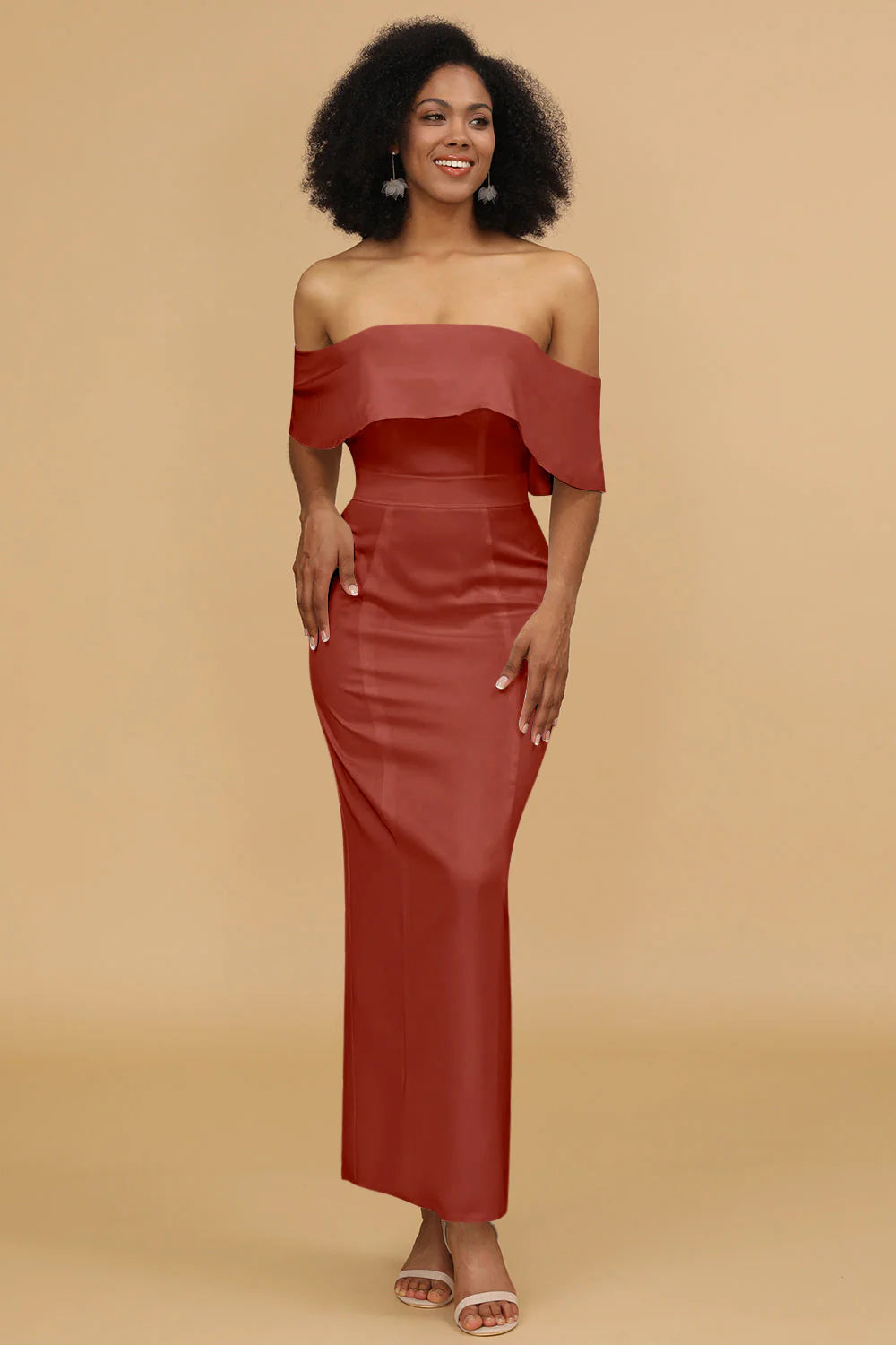 Mermaid Off the Shoulder Floor Length Satin Bridesmaid Dress