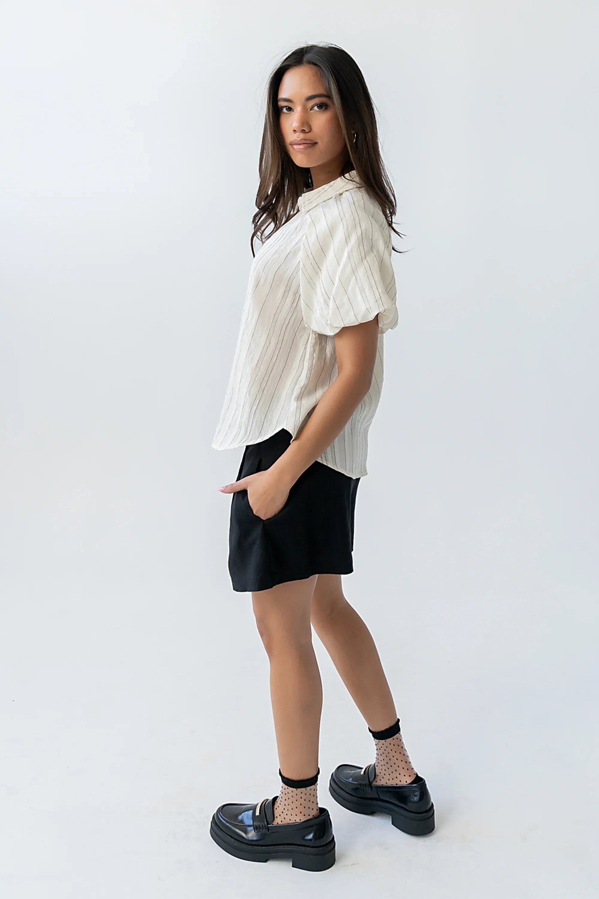 London Striped Button Up in Cream