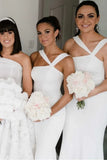 White Bow Back Mermaid Long Bridesmaid Dress