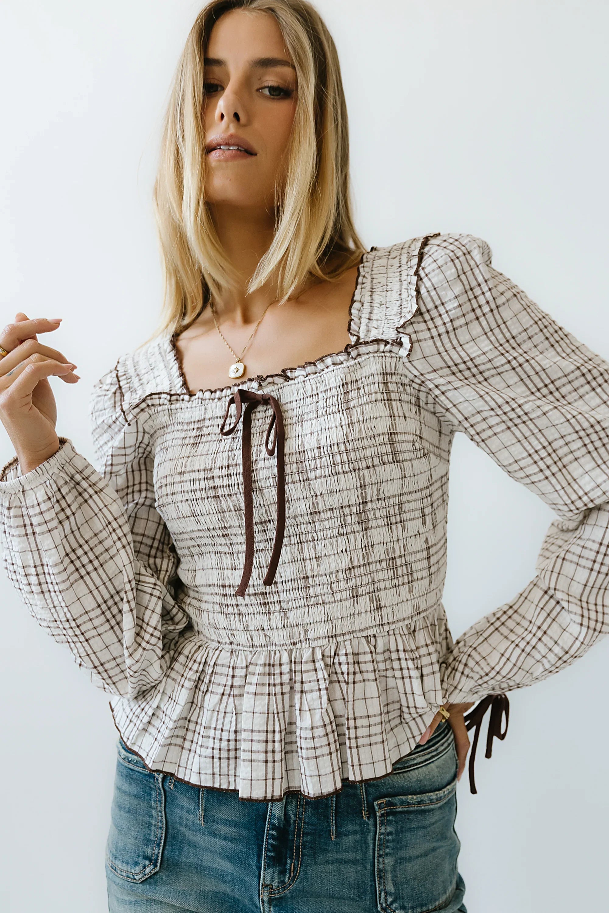 Vale Smocked Blouse in Mocha FINAL SALE