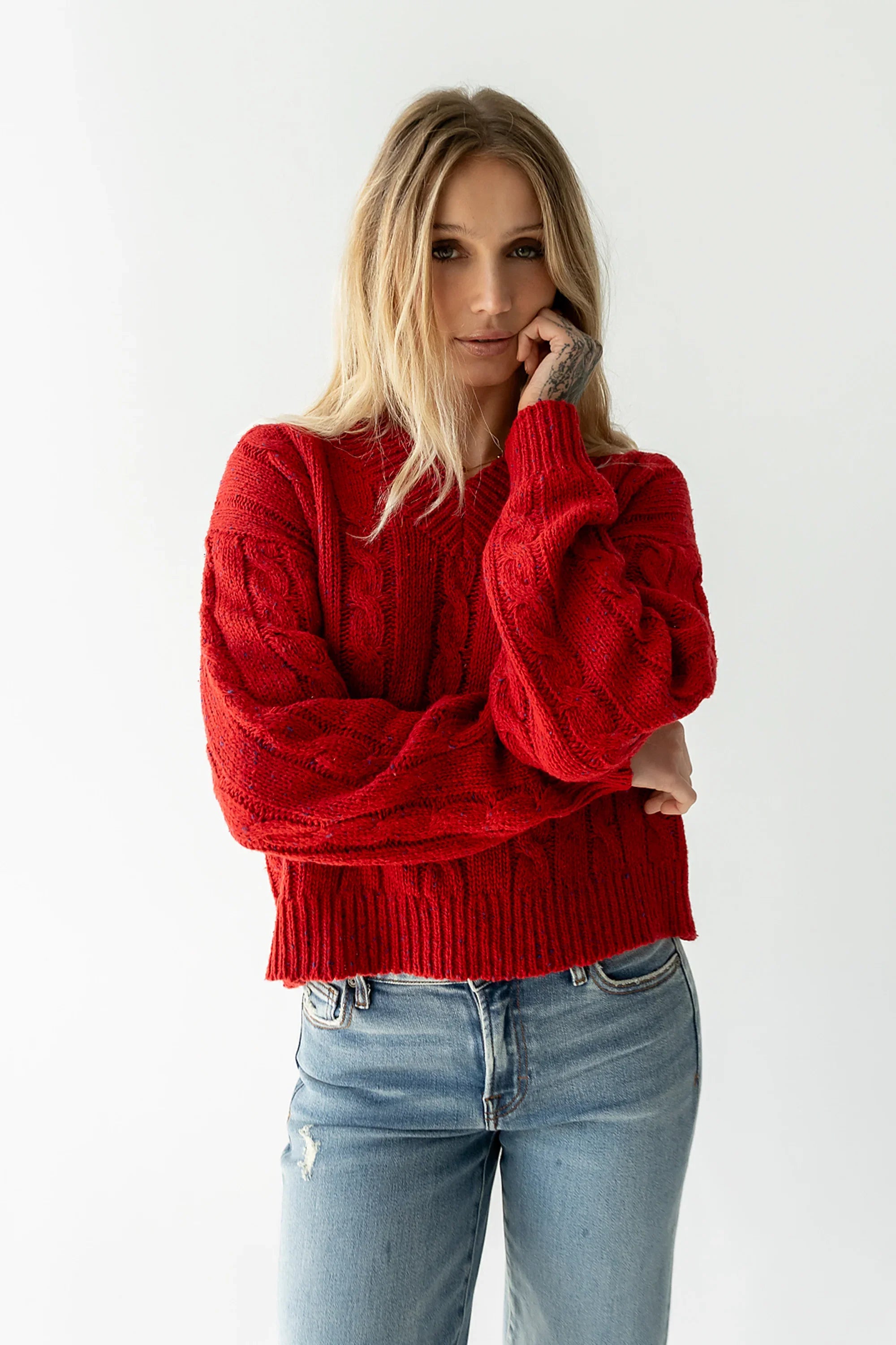 Maxine Speckled Sweater in Red
