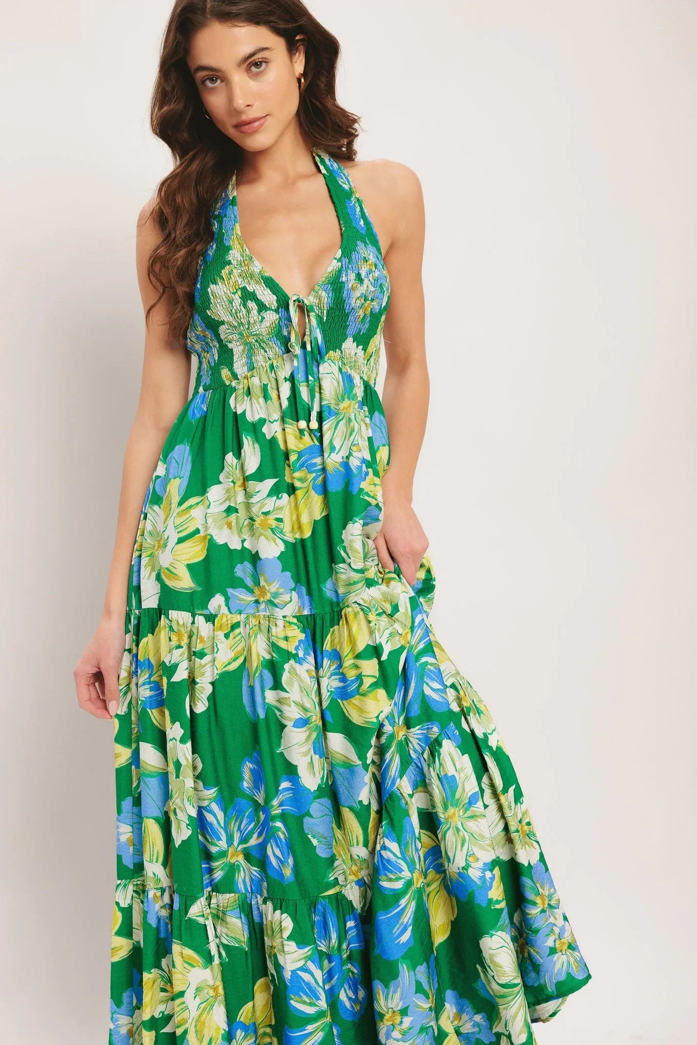 PALM SHORE BLOOM GREEN MAXI DRESS