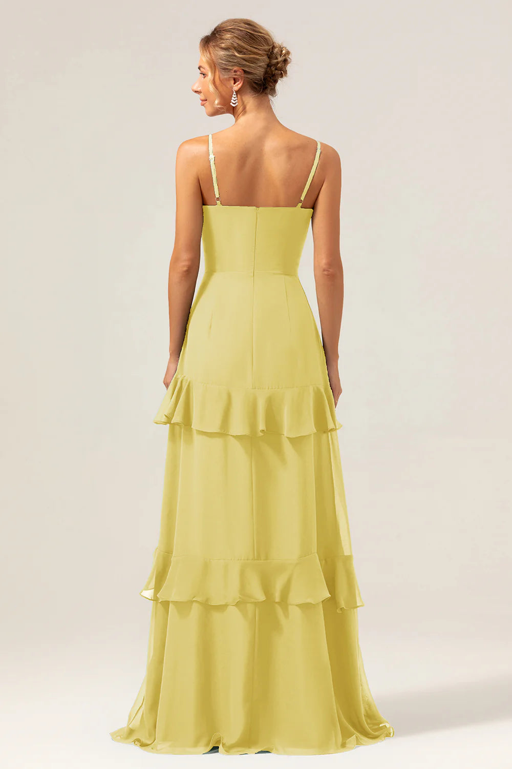 Dark Green A Line Spaghetti Straps Ruffled Chiffon Floor Length Bridesmaid Dress with Slit