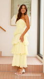 Gabby Maxi Dress Lemon Yellow Strapless Tiered Dress