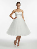 Sweetheart Empire Tea Length Tulle Wedding Dress With Lace Up Back
