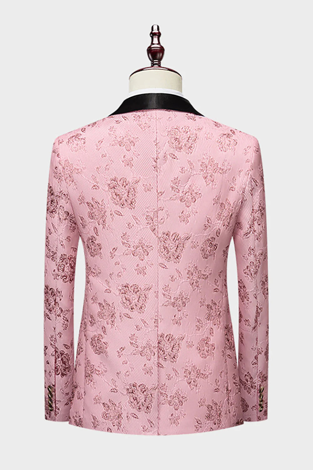 Mens Pink Silm Fit Shawl Lapel Jacquard 2 Pieces Wedding Suits